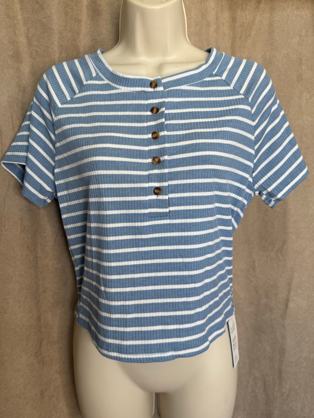 Cupshe Blue and White Ribbed Crew Neck Shirt M NWT